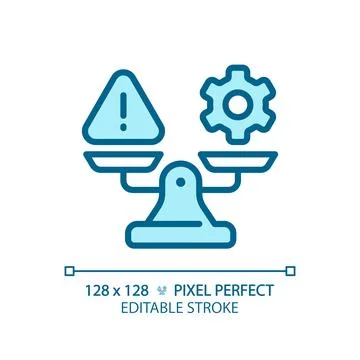 2D thin line blue warning and gear on weight scale icon Stock Illustration