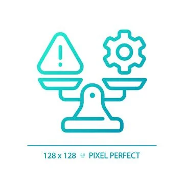 2D thin line gradient warning and gear on weight scale icon Stock Illustration
