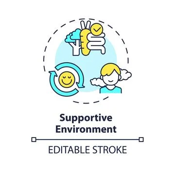 2D thin line icon supportive environment concept Stock Illustration