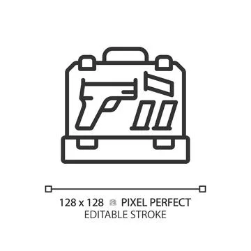 2D thin line pixel perfect simple black gun case icon Stock Illustration