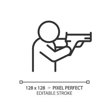 2D thin line pixel perfect simple black shooting stance icon Stock Illustration