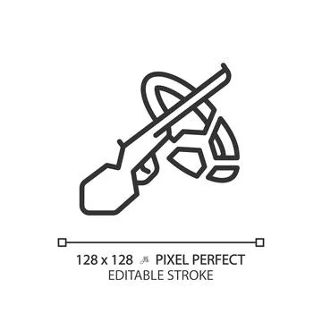 2D thin line pixel perfect simple black clay pigeon icon Stock Illustration