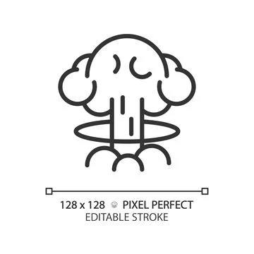 2D thin line pixel perfect black nuclear explosion icon Stock Illustration