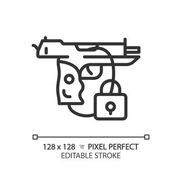 2D thin line pixel perfect black gun safety icon Stock Illustration
