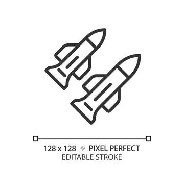2D thin line pixel perfect simple black missile icon Stock Illustration