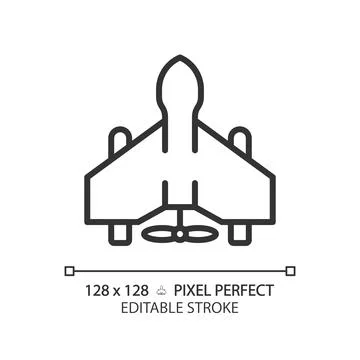 2D thin line pixel perfect black military drone icon Stock Illustration