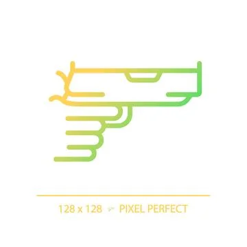 2D thin line pixel perfect simple gradient gun in hand icon Stock Illustration