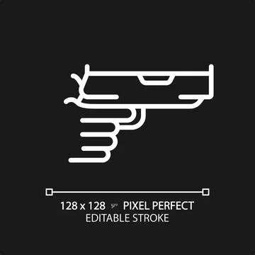 2D thin line pixel perfect simple white gun in hand icon Stock Illustration
