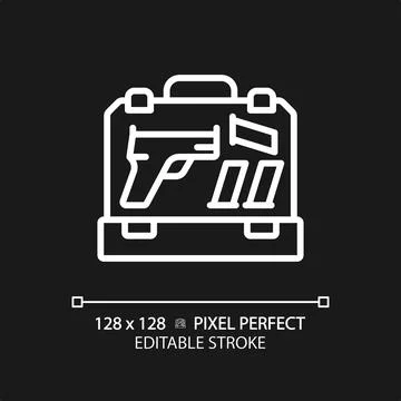 2D thin line pixel perfect simple white gun case icon Stock Illustration