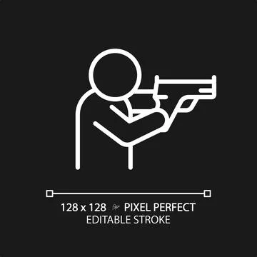 2D thin line pixel perfect simple white shooting stance icon Stock Illustration