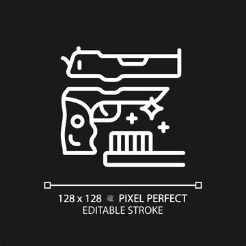 2D thin line pixel perfect simple white gun cleaning icon Stock Illustration