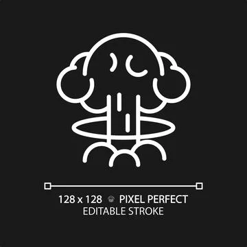 2D thin line pixel perfect white nuclear explosion icon Stock Illustration
