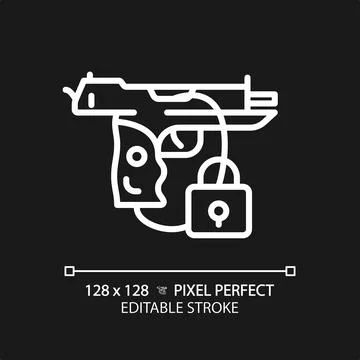 2D thin line pixel perfect white gun safety icon Stock Illustration