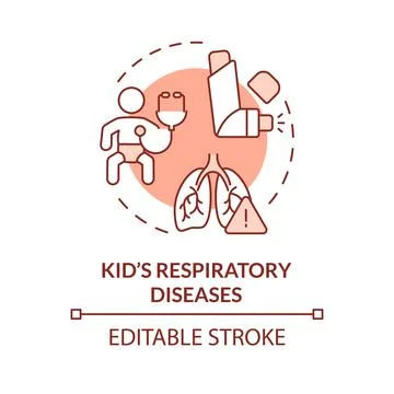 2D thin line red icon kids respiratory disease concept Stock Illustration