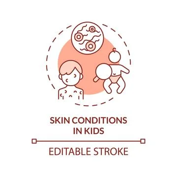 2D thin line red icon skin conditions in kids concept Stock Illustration