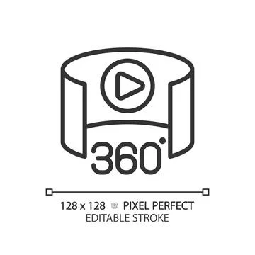 2D thin linear black 360 degree icon 스톡 일러스트