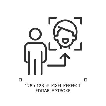 2D thin linear black face recognition icon 스톡 일러스트