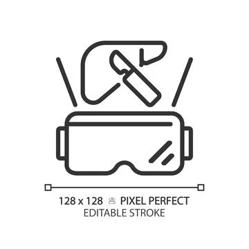 2D thin linear black futuristic device and VR glasses icon Illustrazione stock