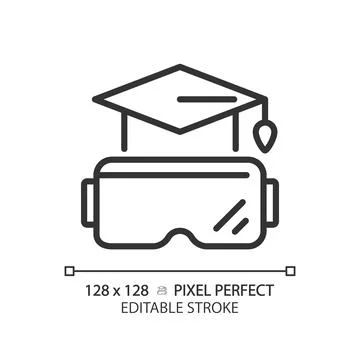 2D thin linear black VR goggles and education icon Illustrazione stock
