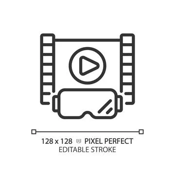 2D thin linear black VR goggles and entertainment icon 스톡 일러스트