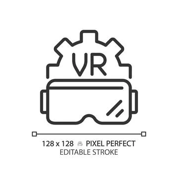2D thin linear black VR goggles icon 스톡 일러스트
