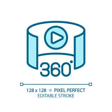 2D thin linear blue 360 degree icon Illustrazione stock