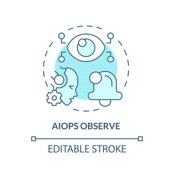 2D thin linear blue AI ops observe icon Stock Illustration