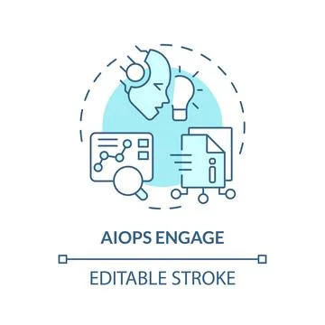 2D thin linear blue AI ops engage icon Illustrazione stock