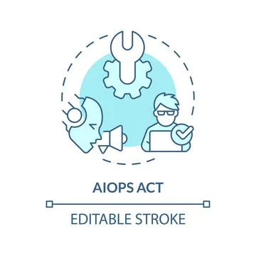 2D thin linear blue AI ops act icon Stock Illustration