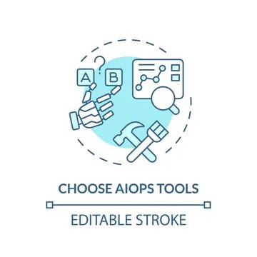 2D thin linear blue choose AI ops tools icon Stock-Illustration