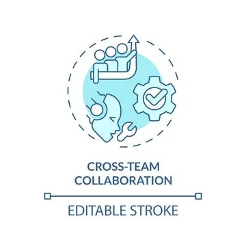 2D thin linear blue cross-team collaboration icon Stock Illustration