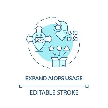 2D thin linear blue expand AI ops usage icon Stock Illustration