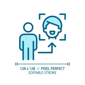2D thin linear blue face recognition icon 스톡 일러스트