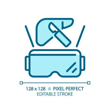 2D thin linear blue futuristic device and VR glasses icon 스톡 일러스트