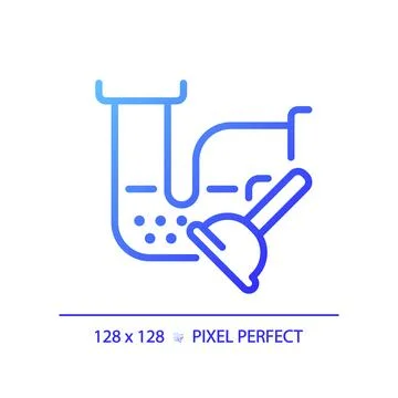 2D thin linear blue gradient drain blockage and plunger icon Stock Illustration