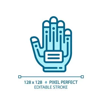 2D thin linear blue haptic glove icon イラスト素材
