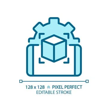 2D thin linear blue innovative mobile app icon 스톡 일러스트