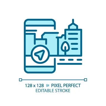 2D thin linear blue map navigation icon 스톡 일러스트