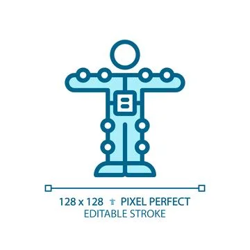 2D thin linear blue motion capture suit icon 스톡 일러스트