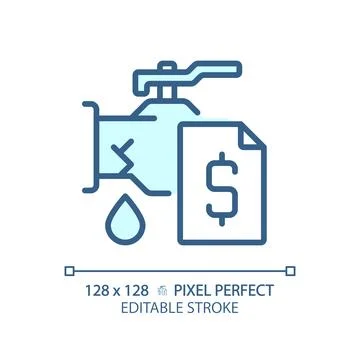 2D thin linear blue pipe leakage with dollar icon Stock-Illustration