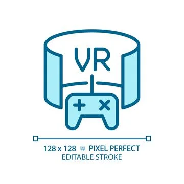2D thin linear blue virtual reality icon 스톡 일러스트