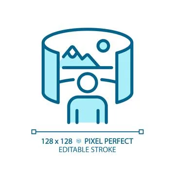 2D thin linear blue virtual landscape image icon Stock Illustration