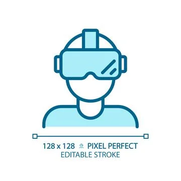 2D thin linear blue virtual reality simulator icon 스톡 일러스트