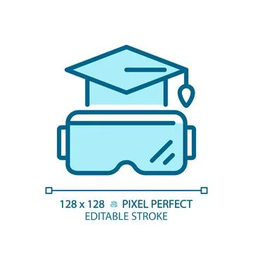 2D thin linear blue VR goggles and education icon Illustrazione stock