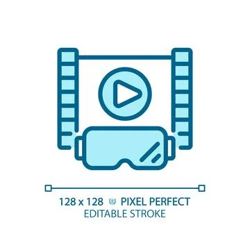 2D thin linear blue VR goggles and entertainment icon イラスト素材
