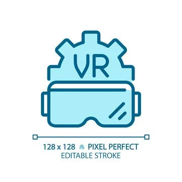 2D thin linear blue VR goggles icon 스톡 일러스트