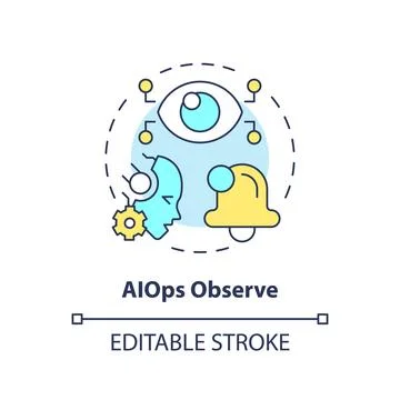 2D thin linear colorful AI ops observe icon Stock Illustration