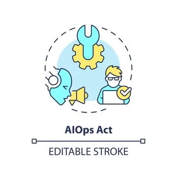 2D thin linear colorful AI ops act icon Stock Illustration