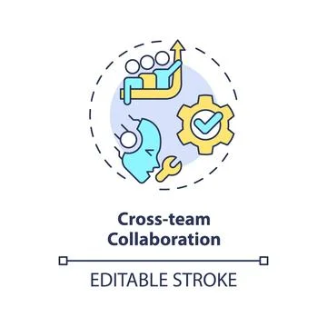 2D thin linear colorful cross-team collaboration icon Stock Illustration
