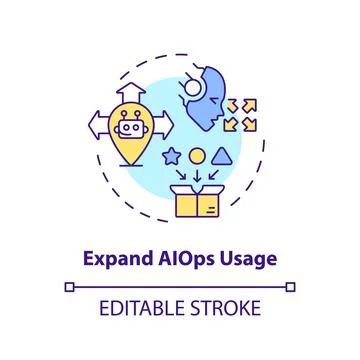 2D thin linear colorful expand AI ops usage icon Stock Illustration